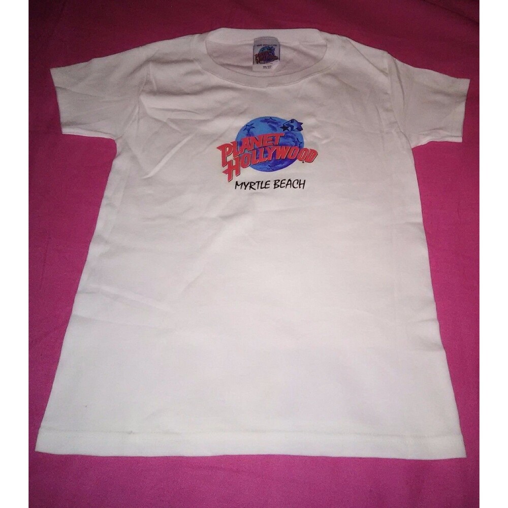 Kid's One Size Youth PLANET HOLLYWOOD Myrtle Beach white T-SHIRT Boy's Girl's